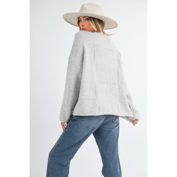 Heather Gray Ryleigh Mock Neck Patchwork Knit Winter Casual Sweater - Picture 8 of 8